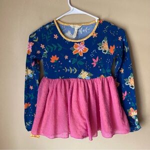 Matilda Jane Quiet Contemplation Floral Kids Top - Blue and Pink